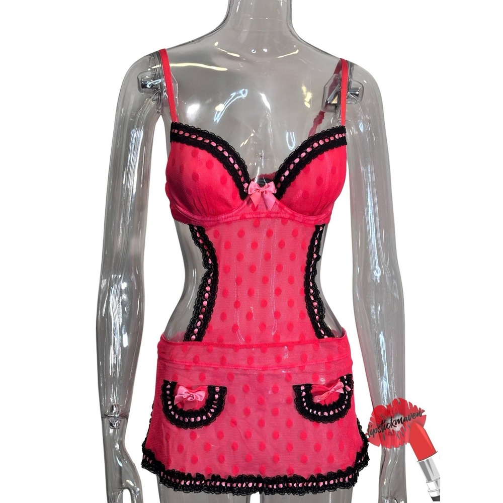 Victorias Secret Pink Lace French Maid Apron Sz 36C Sexy Lingerie Role Play